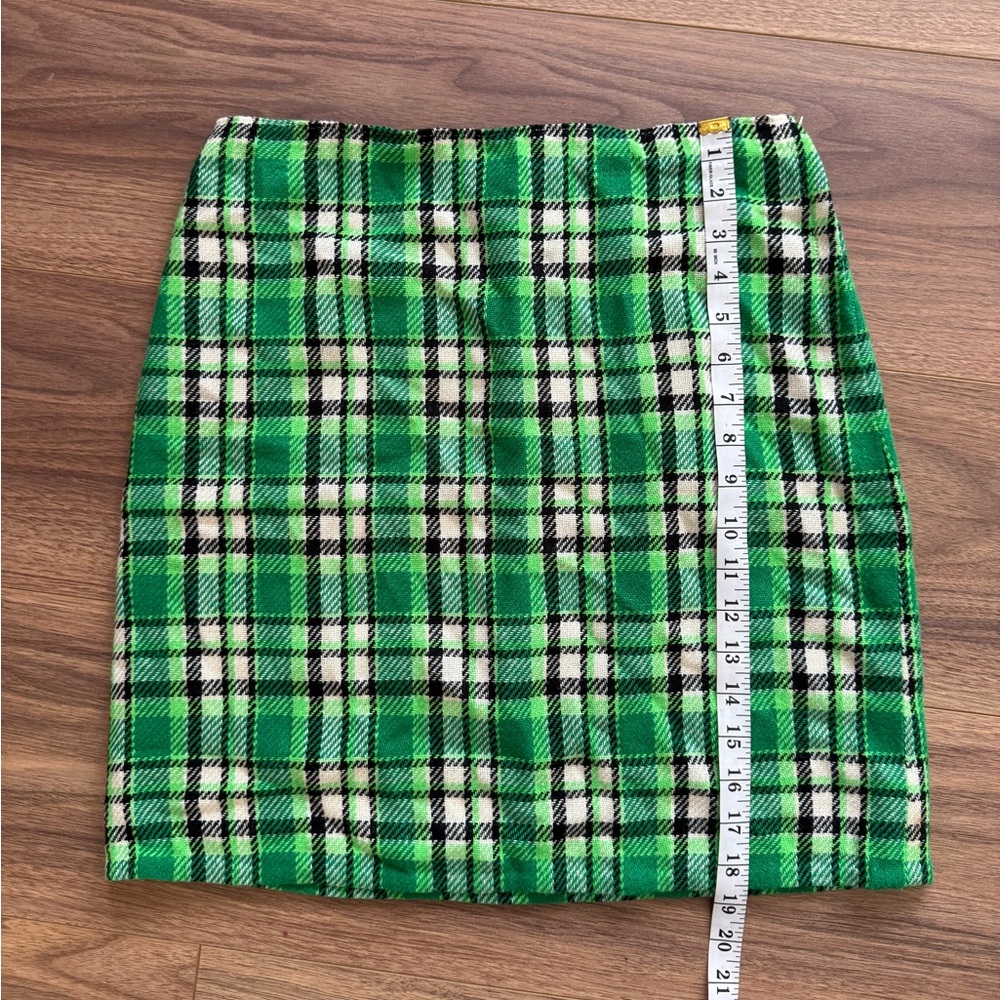 Vintage Retro Green Tartan Plaid Women's Wool Skirt Handmade - Size Small (4/6) - Picture 9 of 10